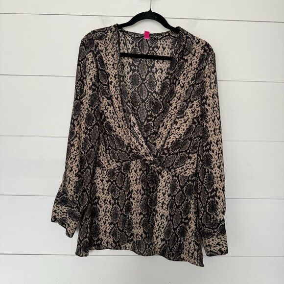 Vince Camuto Women’s Large Snake Python Faux Wrap Top - Picture 1 of 5